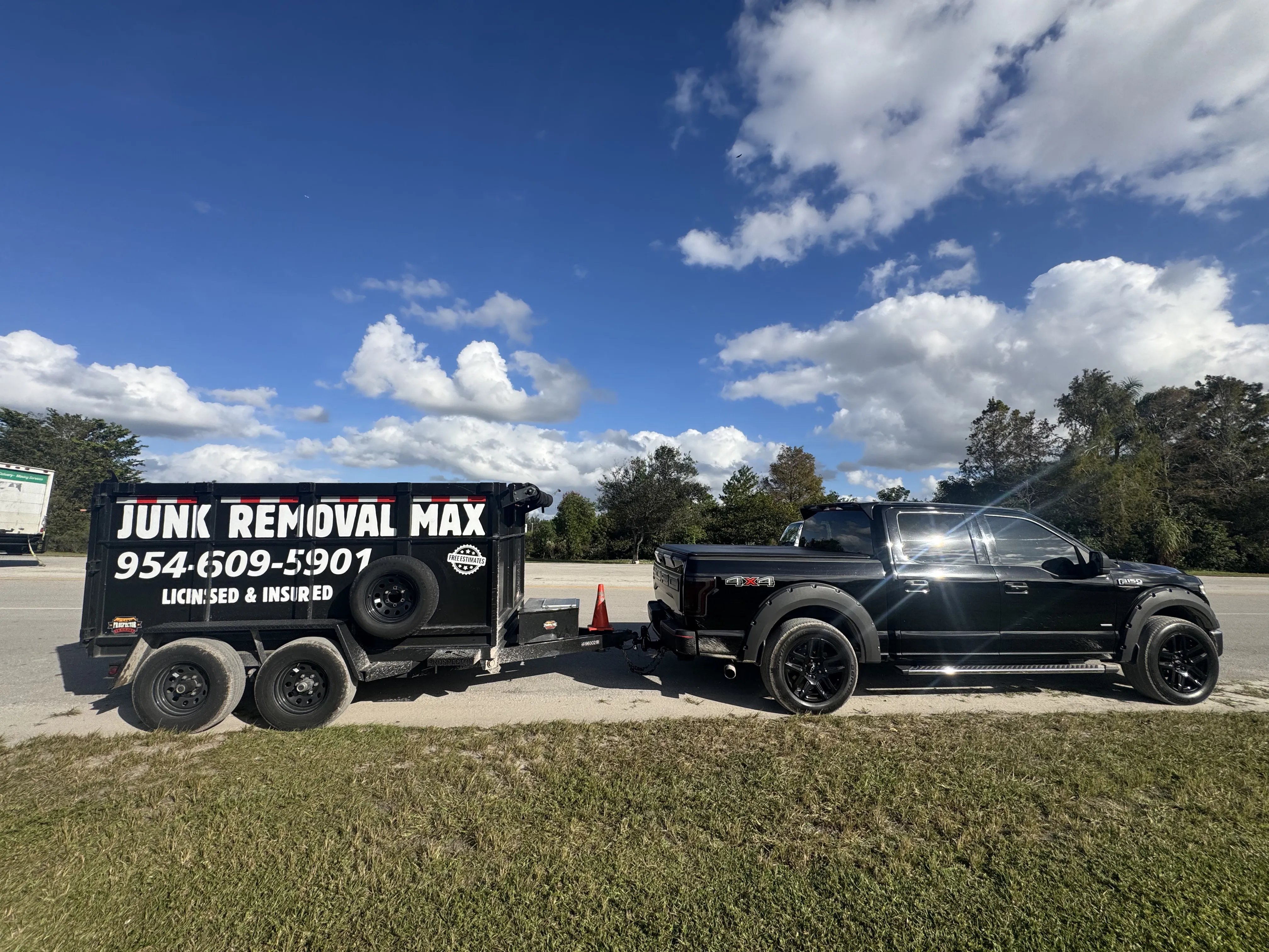 Max Junk Removal truck with trailer - Licensed and Insured junk removal service in South Florida